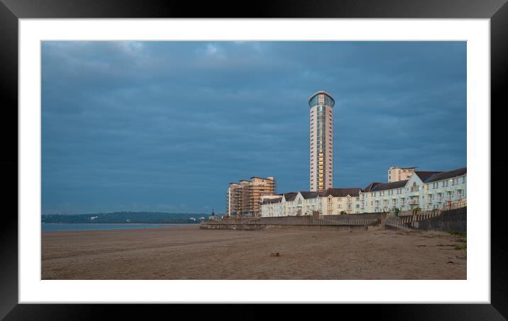 The Meridian tower viewed from Swansea bay Framed Mounted Print by Bryn Morgan