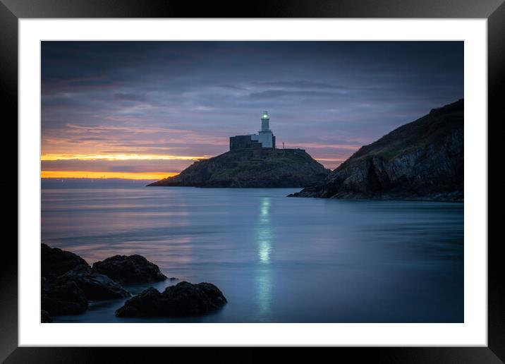 Mumbles lighthouse at dawn Framed Mounted Print by Bryn Morgan