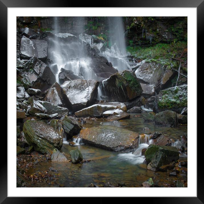 Melincourt waterfall in the winter Framed Mounted Print by Bryn Morgan