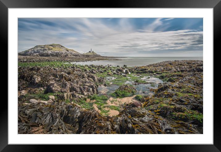 Mumbles lighthouse from Bracelet bay. Framed Mounted Print by Bryn Morgan