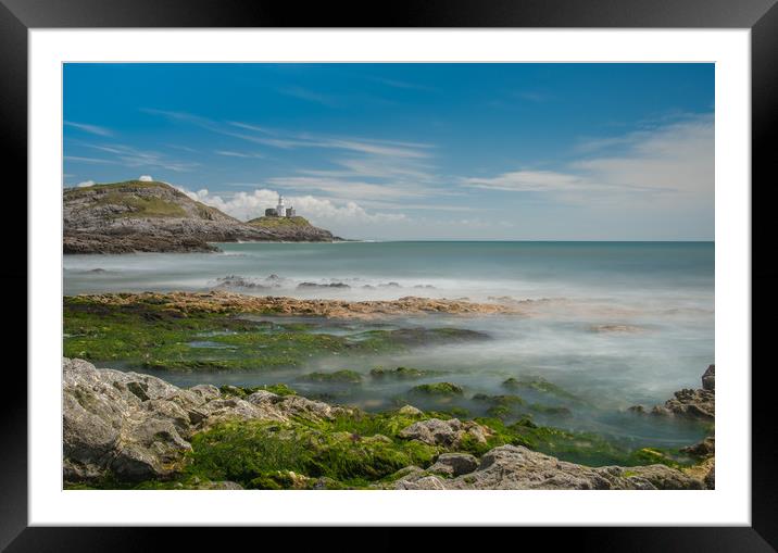 Mumbles lighthouse a with misty sea. Framed Mounted Print by Bryn Morgan