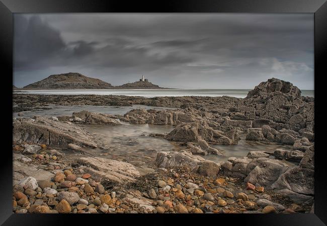Mumbles lighthouse viewed from Bracelet bay. Framed Print by Bryn Morgan