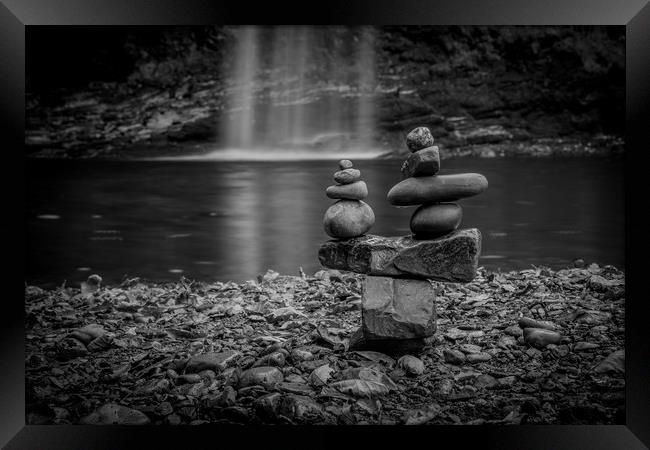 Stone stacking at Sgwd Gwladys / Lady Falls. Framed Print by Bryn Morgan
