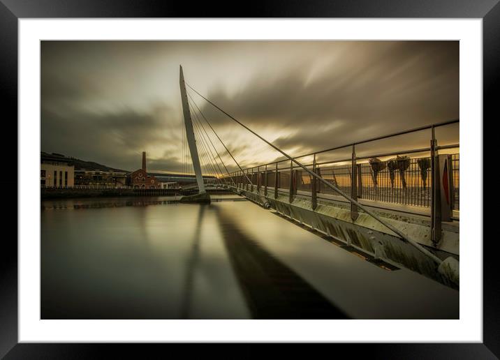 Swansea marina The Sail bridge. Framed Mounted Print by Bryn Morgan