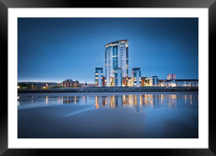 Sunset at the Meridian tower Swansea. Framed Mounted Print by Bryn Morgan