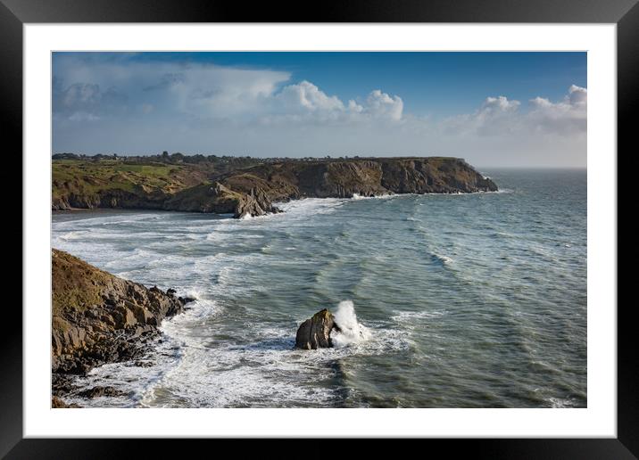 Windy day at Three cliffs bay. Framed Mounted Print by Bryn Morgan