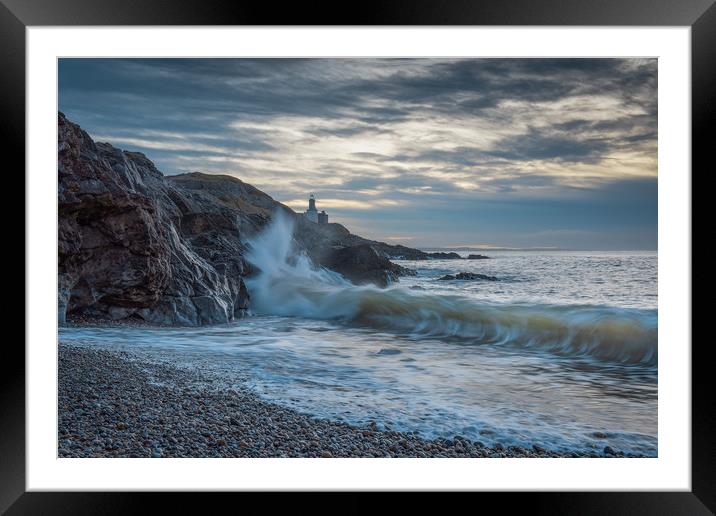 Mumbles lighthouse with wave. Framed Mounted Print by Bryn Morgan
