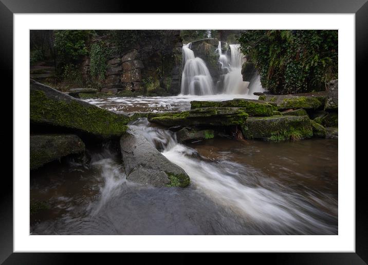 The small waterfall at Penllergare Valley Woods Framed Mounted Print by Bryn Morgan