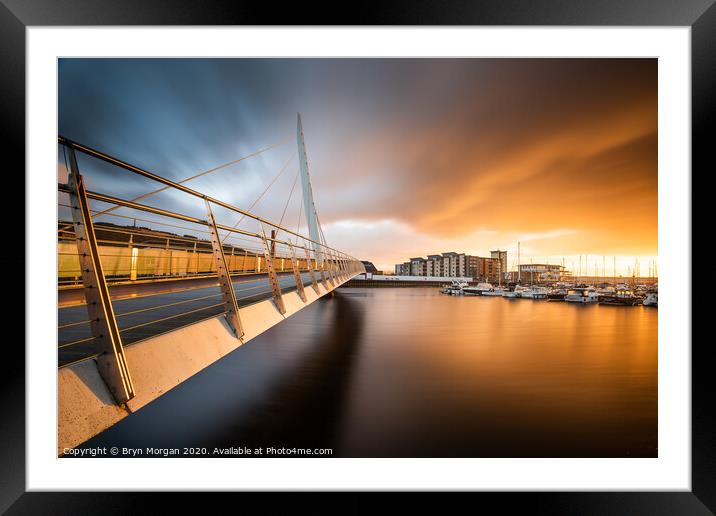Swansea marina, the sail bridge Framed Mounted Print by Bryn Morgan
