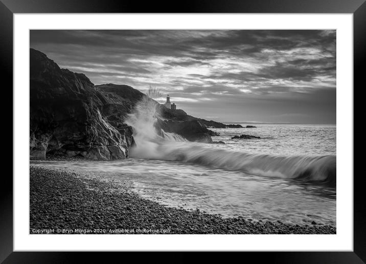 Mumbles lighthouse viewed from Bracelet bay Framed Mounted Print by Bryn Morgan