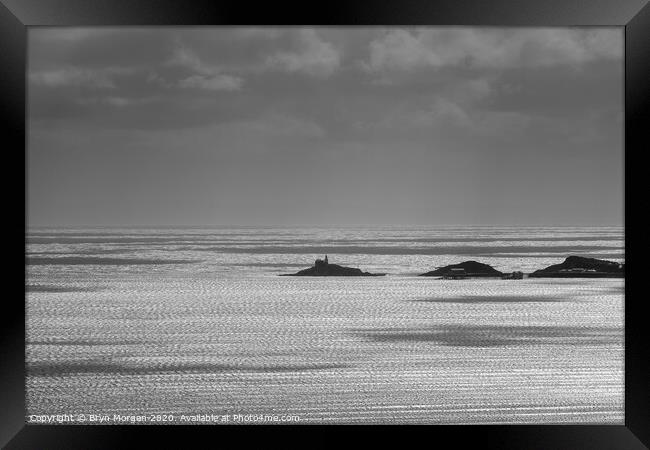 Mumbles lighthouse, black and white Framed Print by Bryn Morgan