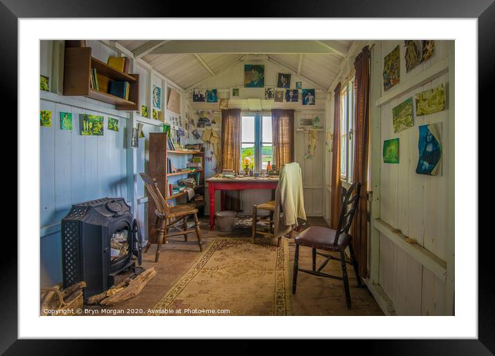 Dylan Thomas writing room filled with furniture and a fireplace Framed Mounted Print by Bryn Morgan