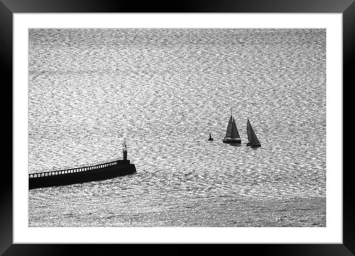 Swansea west pier and yachts in the bay Framed Mounted Print by Bryn Morgan