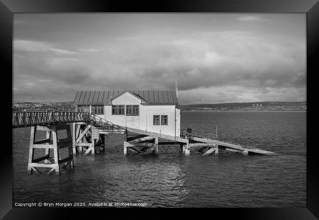 The old lifeboat house at Mumbles pier, black and white Framed Print by Bryn Morgan