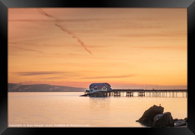 Mumbles pier and old lifeboat house viewed from Knab rock Framed Print by Bryn Morgan