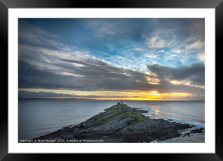 Mumbles lighthouse viewed from the hill above the bay Framed Mounted Print by Bryn Morgan