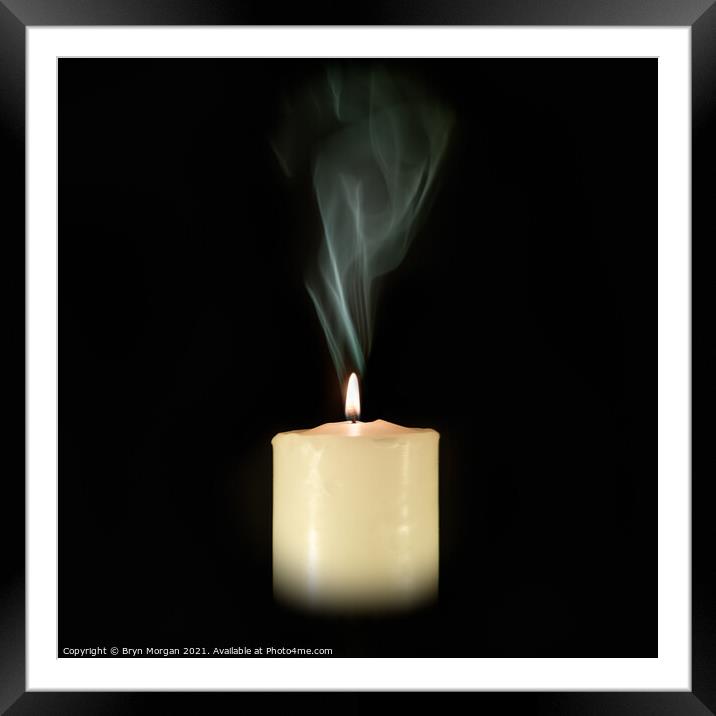 Candle with flowing smoke Framed Mounted Print by Bryn Morgan