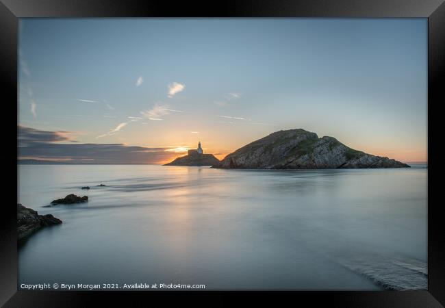Mumbles lighthouse at sunrise Framed Print by Bryn Morgan