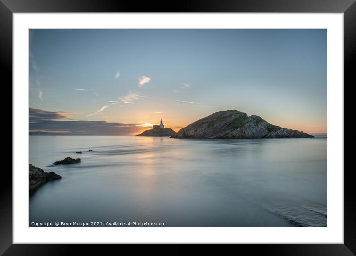 Mumbles lighthouse at sunrise Framed Mounted Print by Bryn Morgan