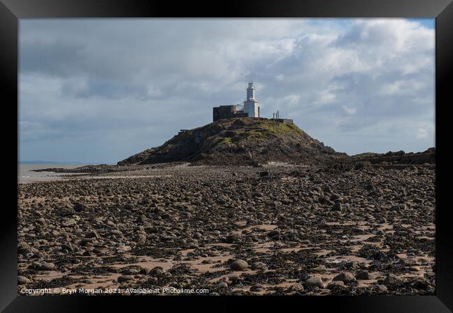 Mumbles lighthouse at low tide Framed Print by Bryn Morgan