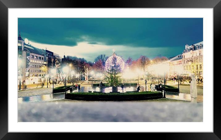 Oslo Christmas Market Framed Mounted Print by Mike Evans