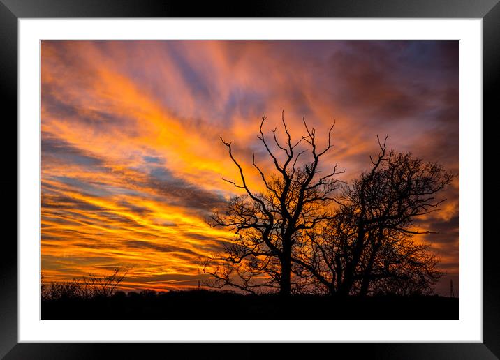 Fire Sunset Framed Mounted Print by Steve Lansdell