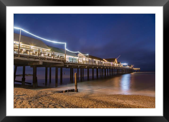 Southwold Pier after dark Framed Mounted Print by Steve Lansdell