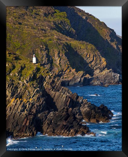 Spy House Point Lighthouse at Polperro in Cornwall, UK Framed Print by Chris Dorney