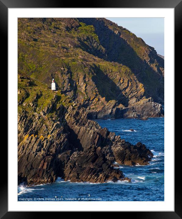 Spy House Point Lighthouse at Polperro in Cornwall, UK Framed Mounted Print by Chris Dorney