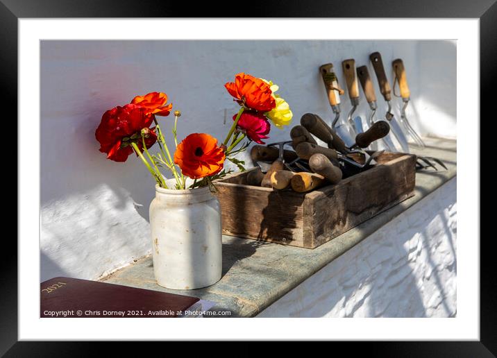 Flowers and Gardening Tools Framed Mounted Print by Chris Dorney