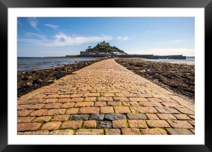 View of the Causeway and St. Michaels Mount in Cornwall, UK Framed Mounted Print by Chris Dorney
