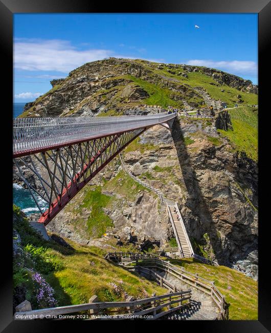 Bridge at Tintagel Castle in Cornwall, UK Framed Print by Chris Dorney