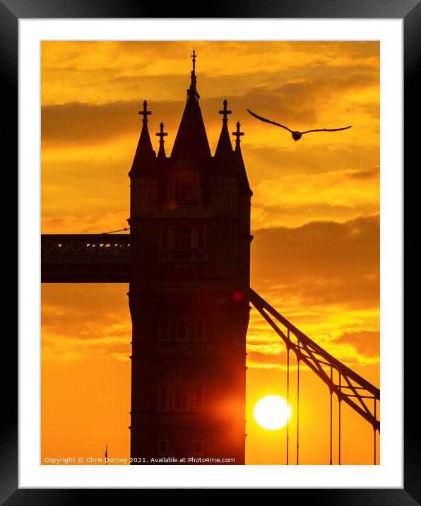Tower Bridge Sunset in London, UK Framed Mounted Print by Chris Dorney