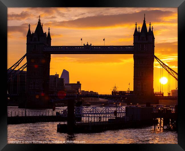 Tower Bridge Sunset in London, UK Framed Print by Chris Dorney