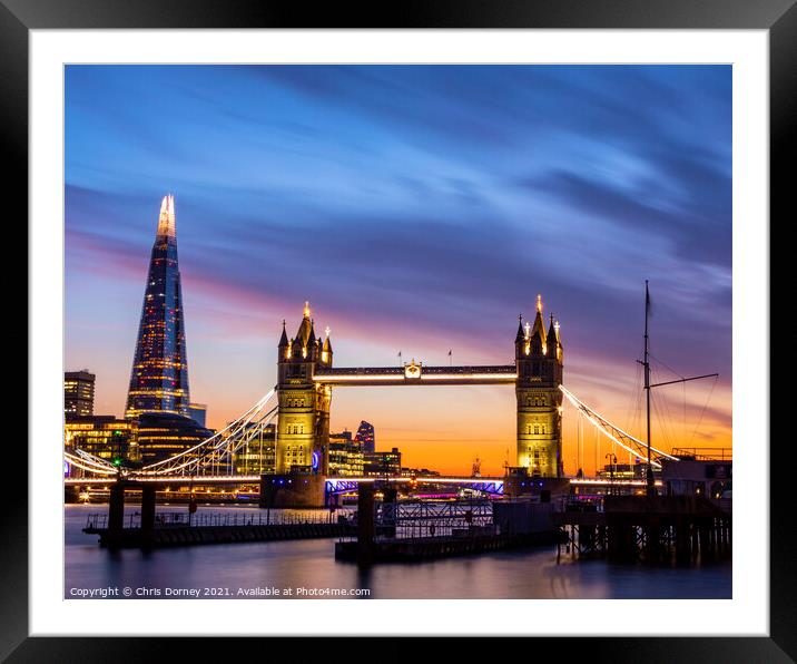 Tower Bridge and the Shard in London, UK Framed Mounted Print by Chris Dorney