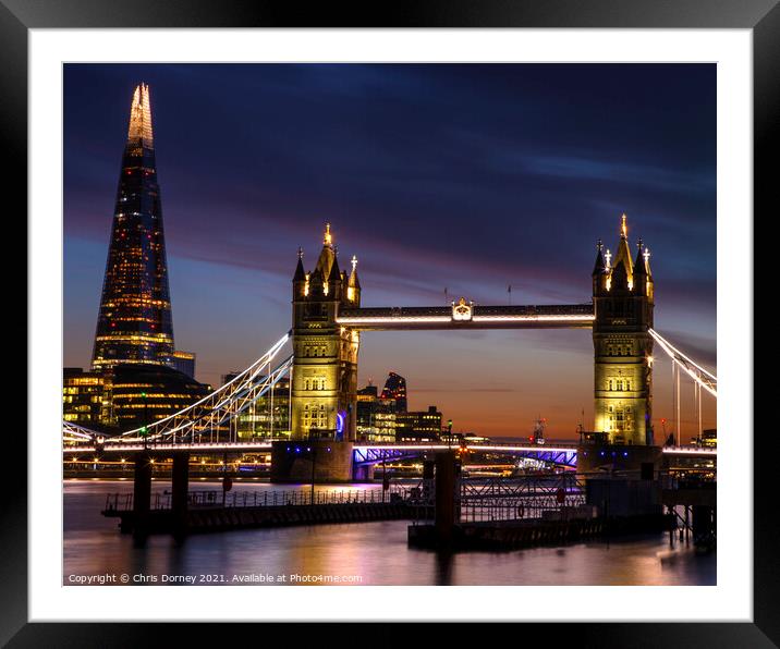 Tower Bridge and the Shard in London, UK Framed Mounted Print by Chris Dorney
