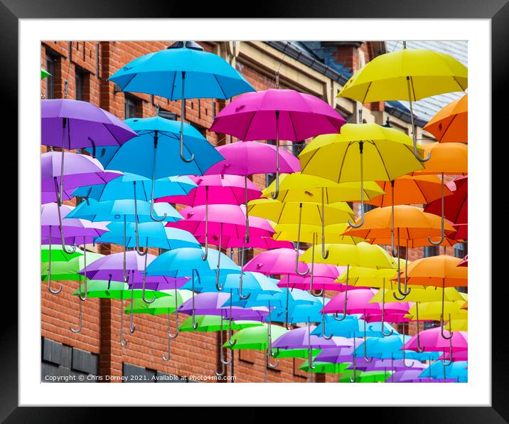 Hanging Umbrellas in Durham, UK Framed Mounted Print by Chris Dorney