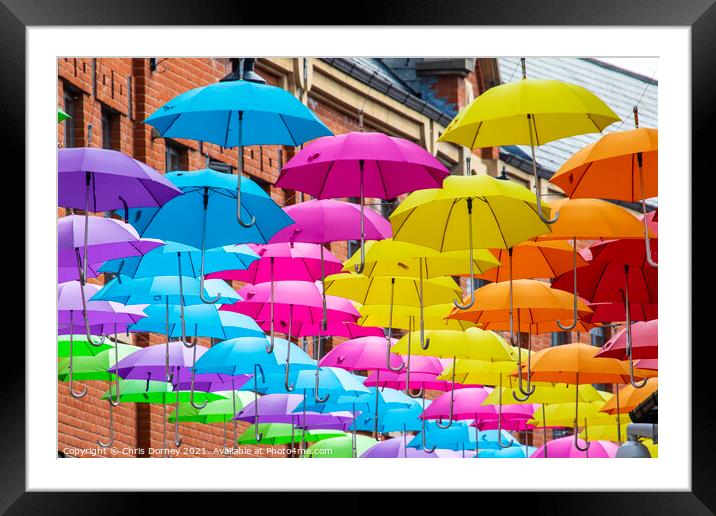 Hanging Umbrellas in Durham, UK Framed Mounted Print by Chris Dorney