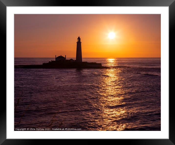 Sunrise at St. Marys Lighthouse in Northumberland, UK Framed Mounted Print by Chris Dorney