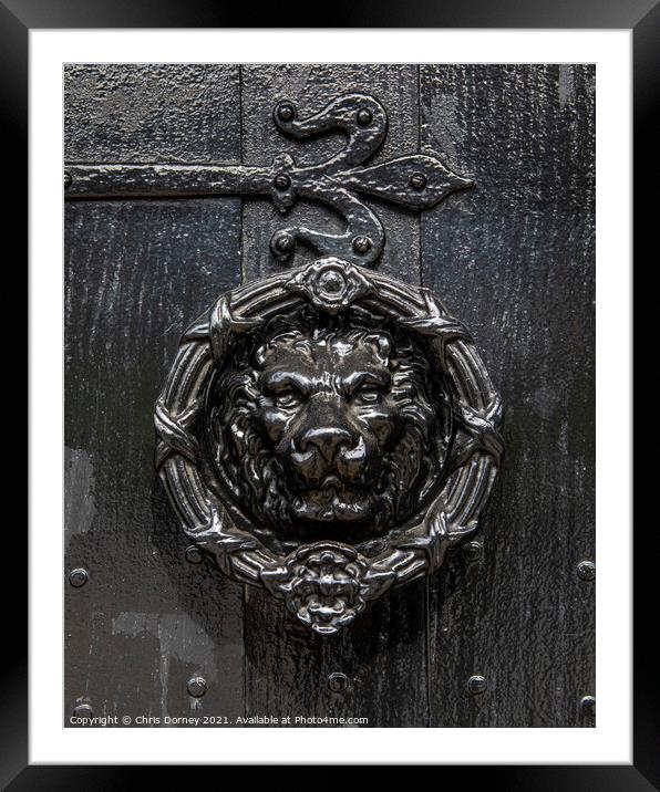 Ornate Lion Door Knocker Framed Mounted Print by Chris Dorney