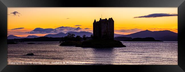 Sunset at Castle Stalker in the Scottish Highlands, UK Framed Print by Chris Dorney