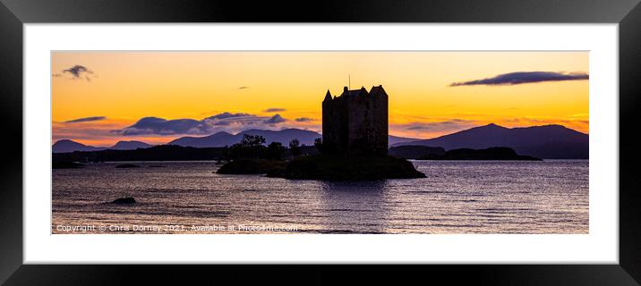Sunset at Castle Stalker in the Scottish Highlands, UK Framed Mounted Print by Chris Dorney