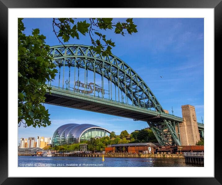 Tyne Bridge and Sage Gateshead in Newcastle upon Tyne, UK Framed Mounted Print by Chris Dorney