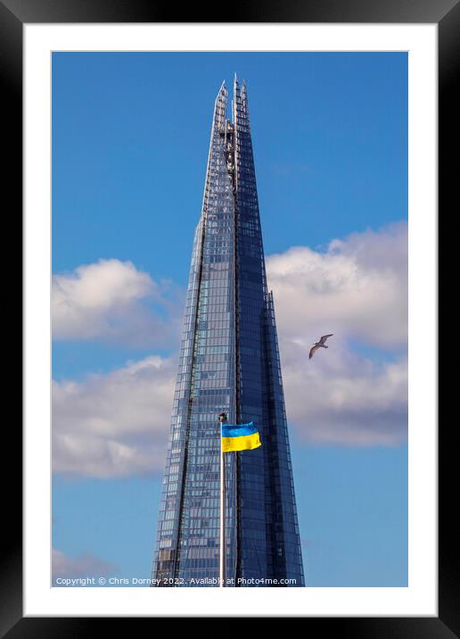 The Shard and the Ukrainian Flag Flying in London, UK Framed Mounted Print by Chris Dorney