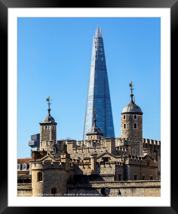 The Shard and the Tower of London, UK Framed Mounted Print by Chris Dorney