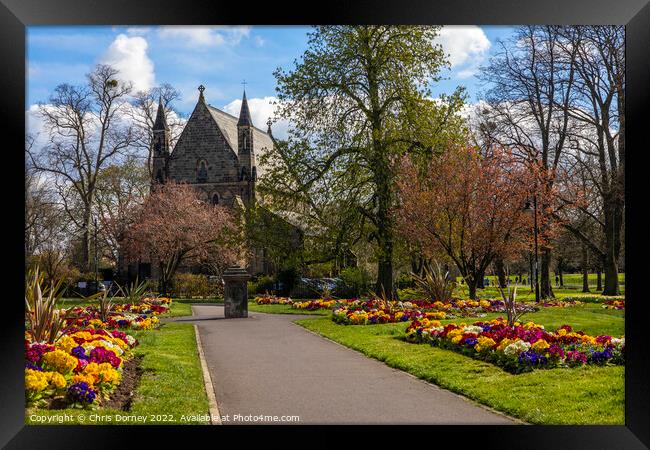 St. Johns Church viewed from St. James Park in Kings Lynn, Norfo Framed Print by Chris Dorney