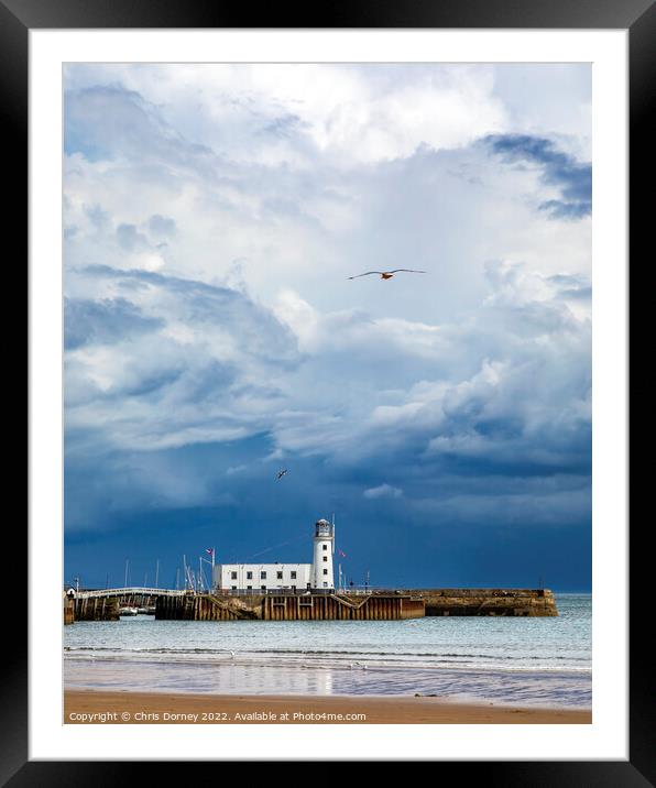Scarborough Pier Lighthouse in Scarborough, Yorkshire, UK Framed Mounted Print by Chris Dorney