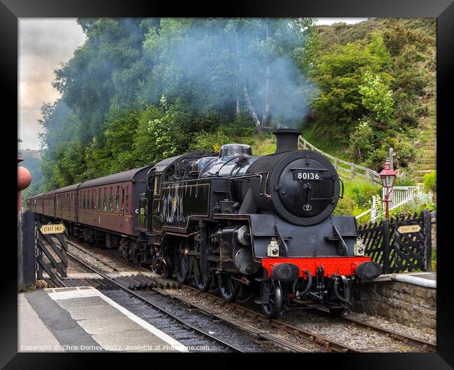 North Yorkshire Moors Railway in Goathland, UK Framed Print by Chris Dorney