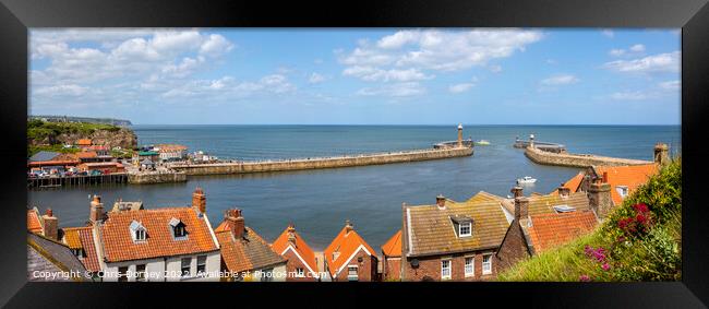 Lighthouses at Whitby Harbour in Whitby, North Yorkshire Framed Print by Chris Dorney