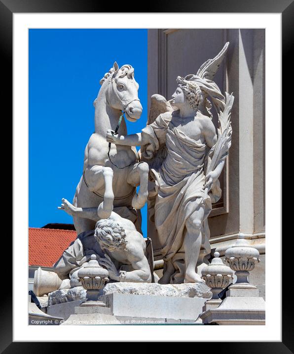 Sculpture at the base of the King Joseph I Statue in Lisbon, Por Framed Mounted Print by Chris Dorney